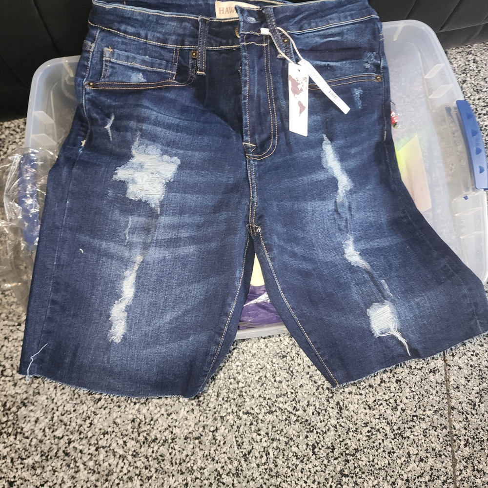 Dark Wash Denim Shorts - Blue